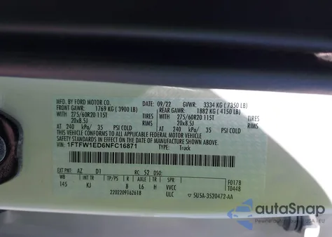 2022 Ford F-150 King Ranch from USA, damaged, VIN 1FTFW1ED6NFC16871